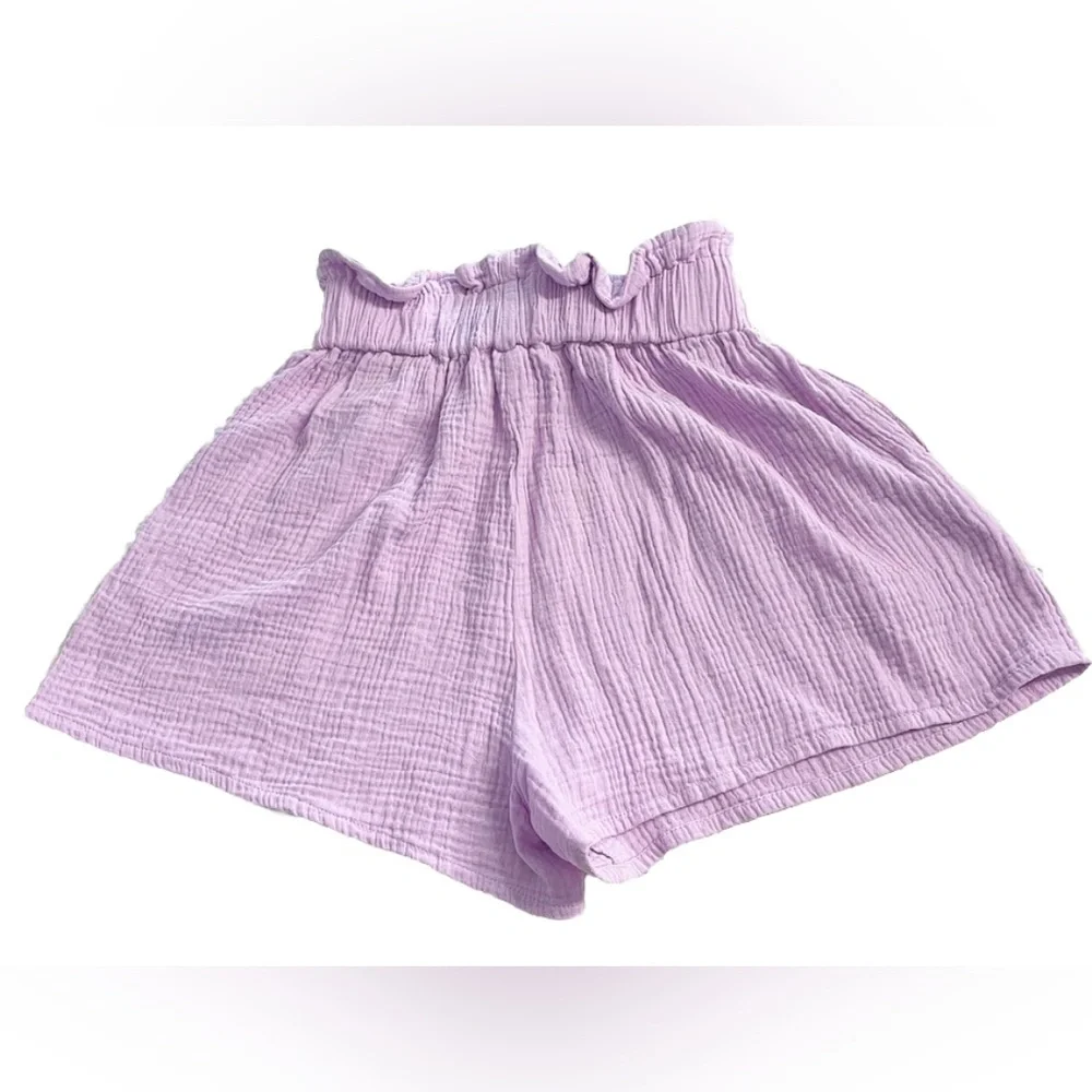 MABLE Lilac Paperbag Waist Cotton Shorts Size Small - Picture 3 of 7
